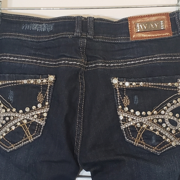 Way Jeans Blingy Faux Diamonds Boot Cut Lightly Distressed Stretch Size 11 - Picture 11 of 15